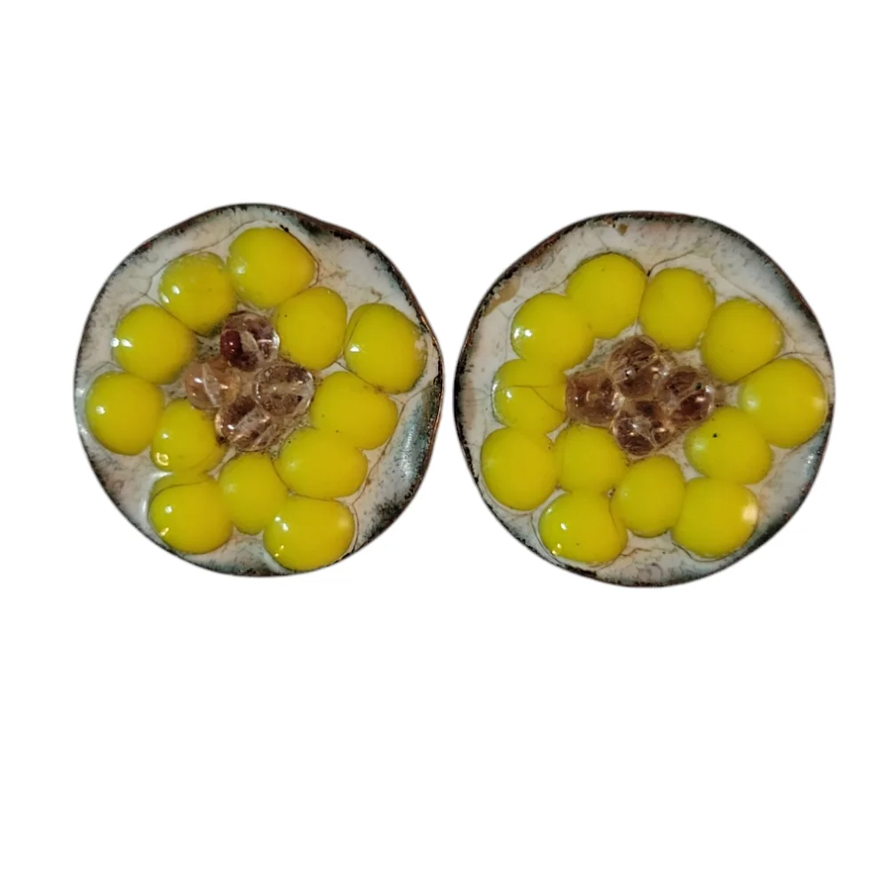 Andree Bazot Enamel Glass Copper Earrings Paris France